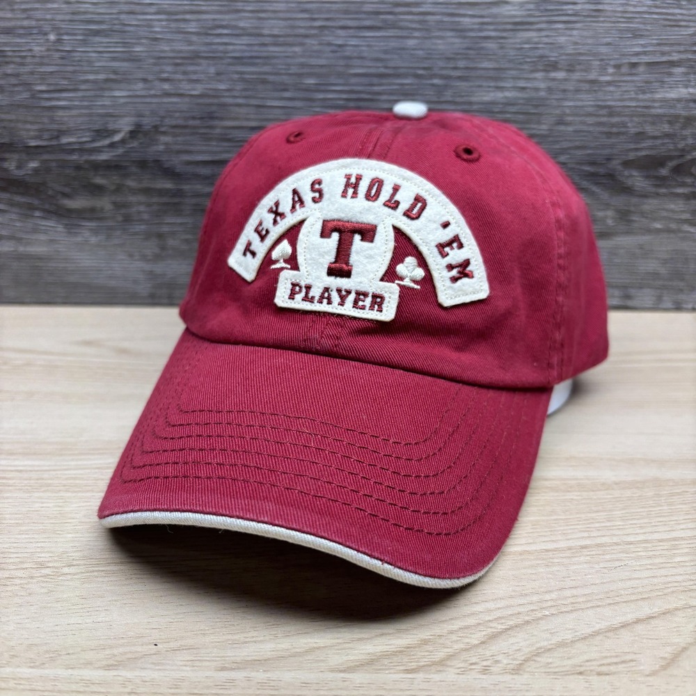 Texas Hold 'Em Player Hat Cap Strap Back Red Poker Gambling Baseball Mens